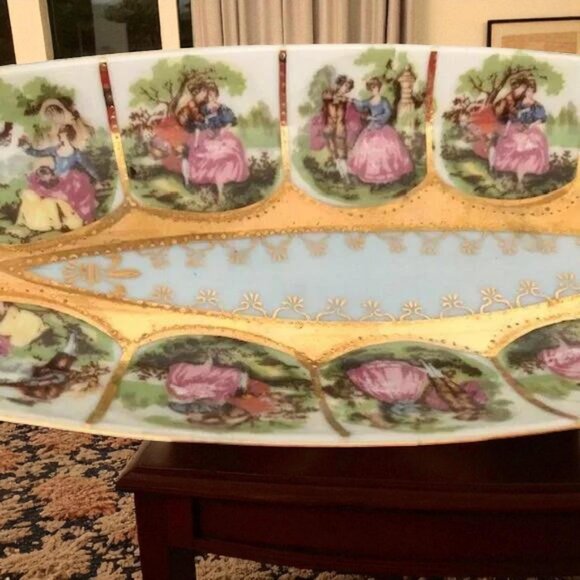 Antique Royal Vienna Fragonard Courting Couple Oval Trinket Dish 22K - Picture 4 of 7